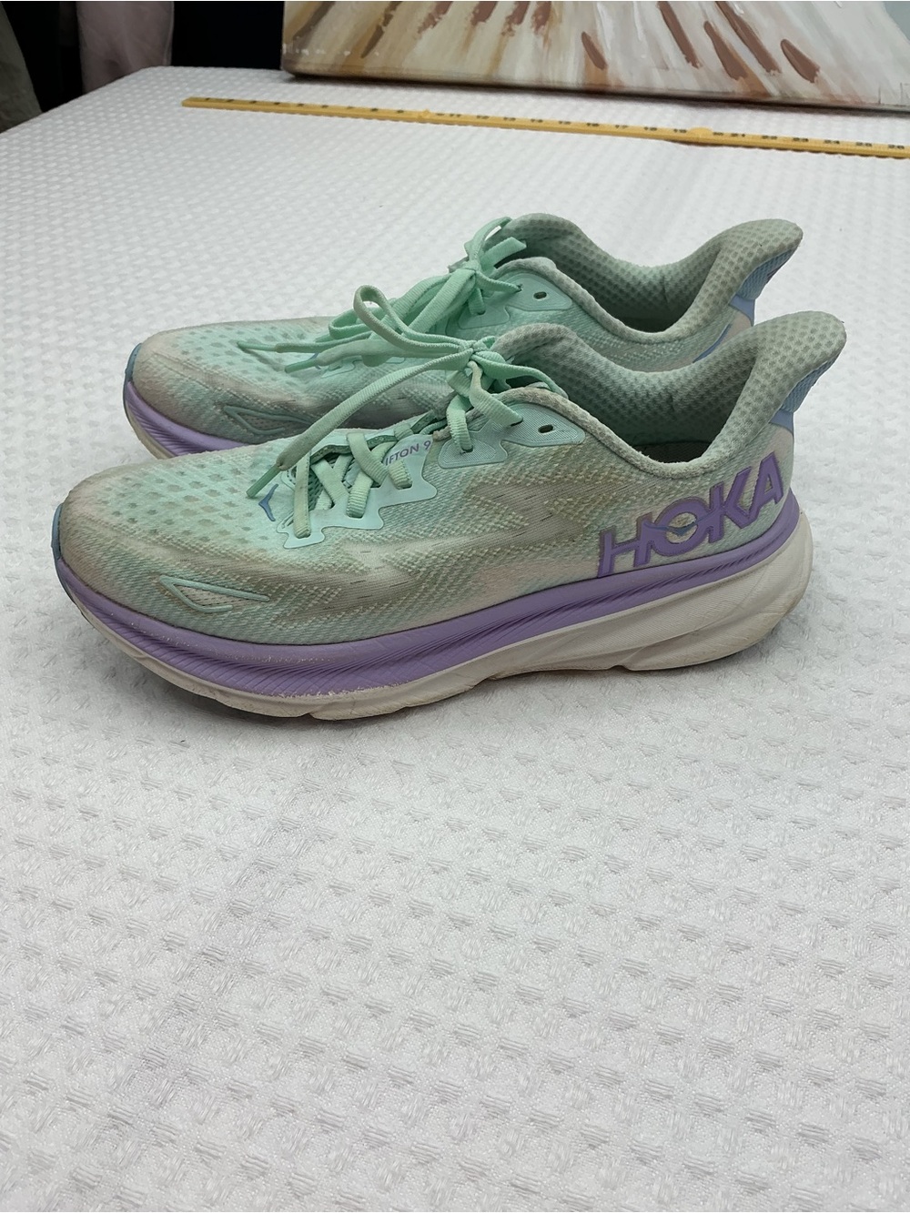 Hoka Mint Green and Lavender Athletic Running Shoes